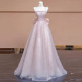 Custom Ethereal Glitter Evening Gown | Voluminous Maxi Dress with Spaghetti Straps and Large Bow 01-5