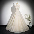 Custom-Made Heavily Embellished Halter-Neck Evening Gown | Backless Lace-Up Rhinestone-Studded Floor-Length Gown with Train 01-6