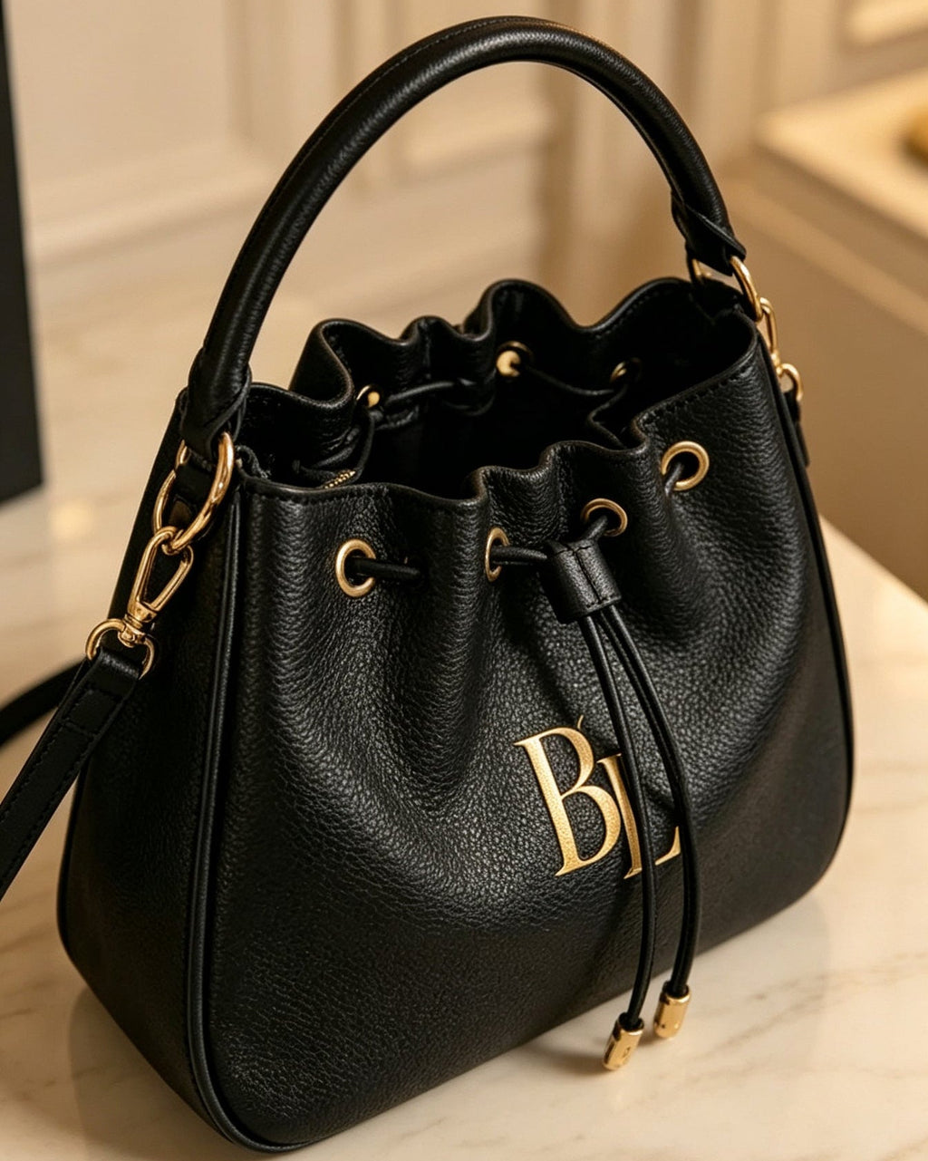BL Custom Lightweight Bucket Bag – Drawstring Handheld & Crossbody Bag – Genuine Leather Shoulder Bag 04-13