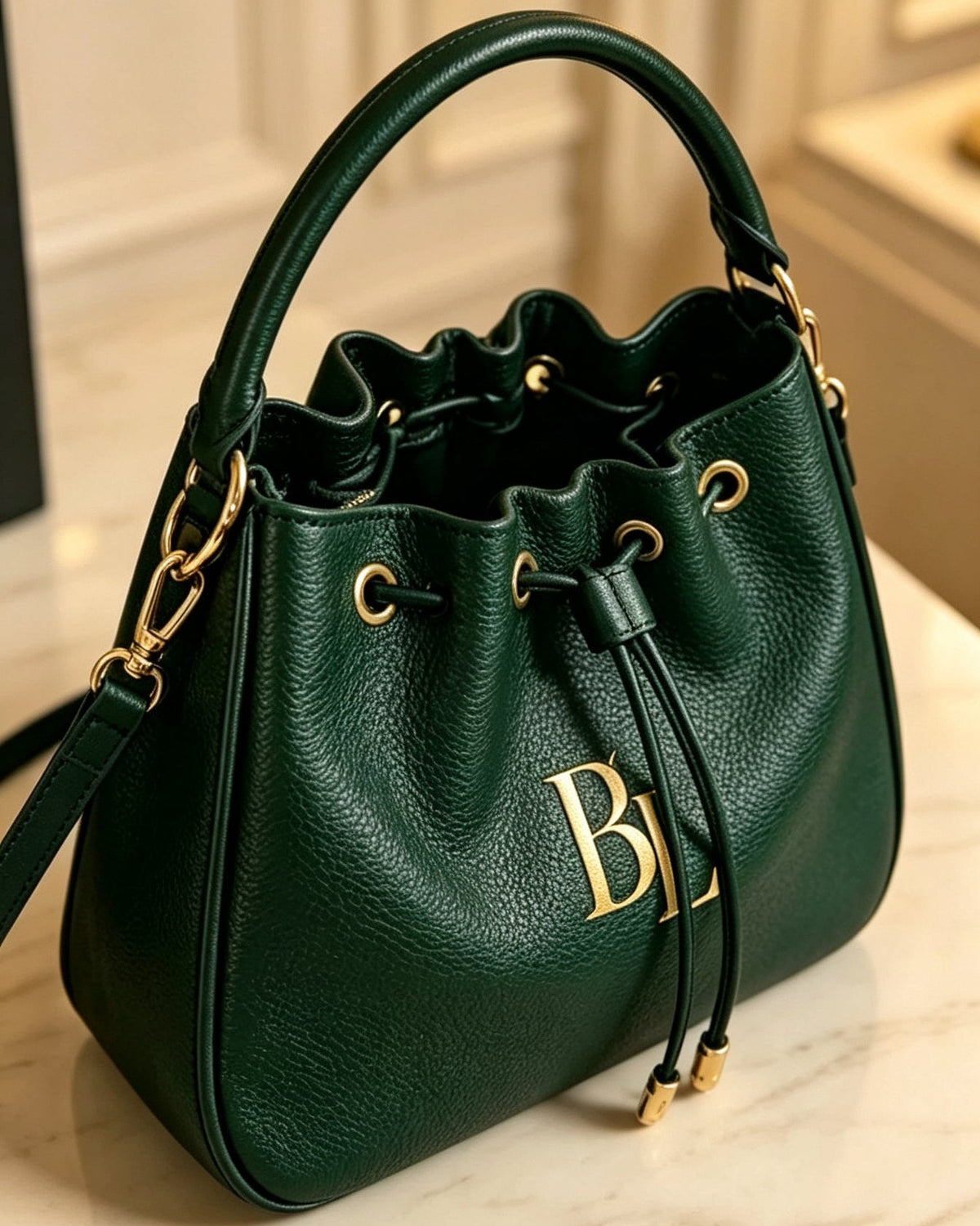 BL Custom Lightweight Bucket Bag – Drawstring Handheld & Crossbody Bag – Genuine Leather Shoulder Bag 04-13
