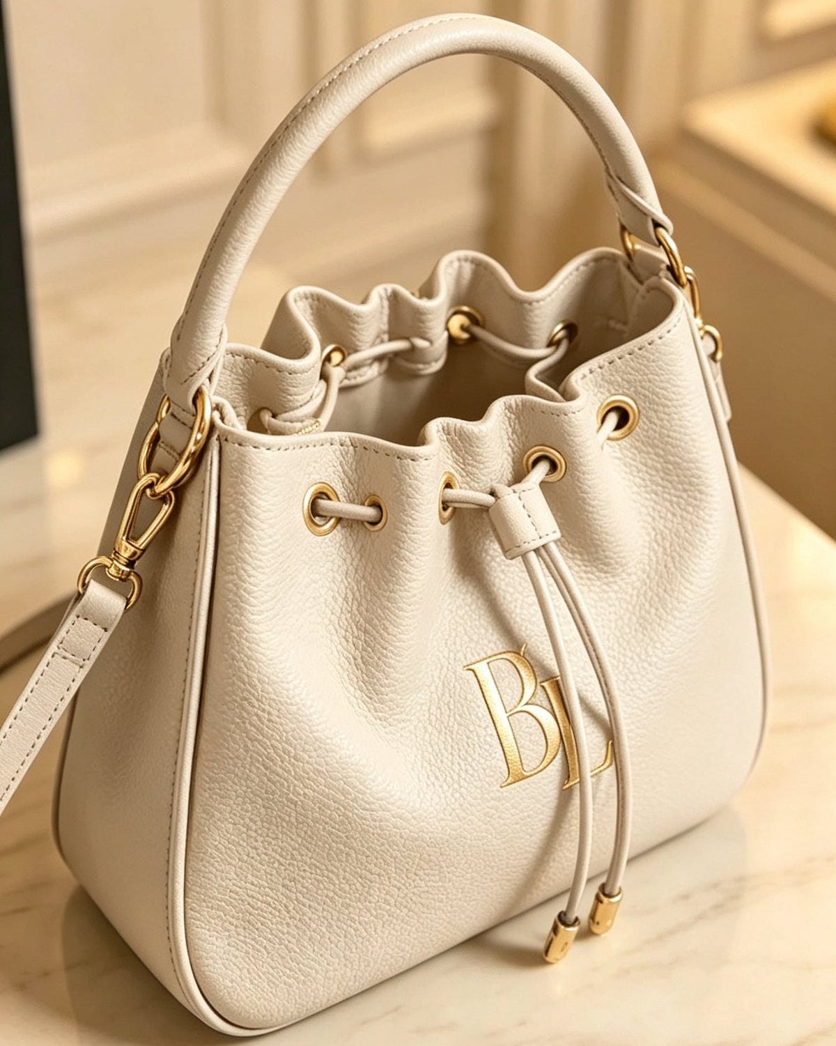 BL Custom Lightweight Bucket Bag – Drawstring Handheld & Crossbody Bag – Genuine Leather Shoulder Bag 04-13